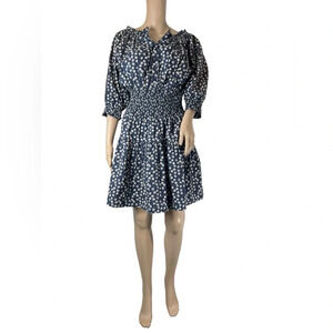 APIECE APART Womens Dress Button Front Smocked Waist cropped puff sleeves Size S